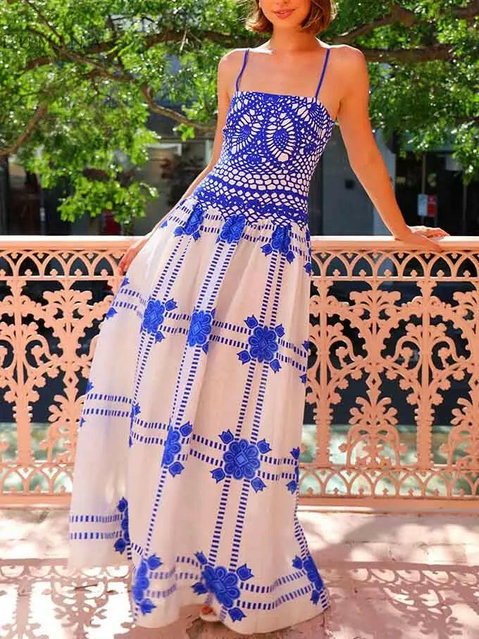 Isolde - Unique Painted Crochet Floral Print Midi Dress - Lumina Vancouver