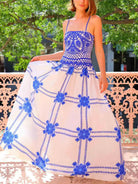 Isolde - Unique Painted Crochet Floral Print Midi Dress - Lumina Vancouver