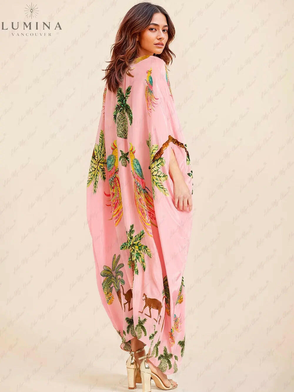 Kaia - Unique Drop Shoulder Sleeve Coconut Tree Printed Dress - Lumina Vancouver