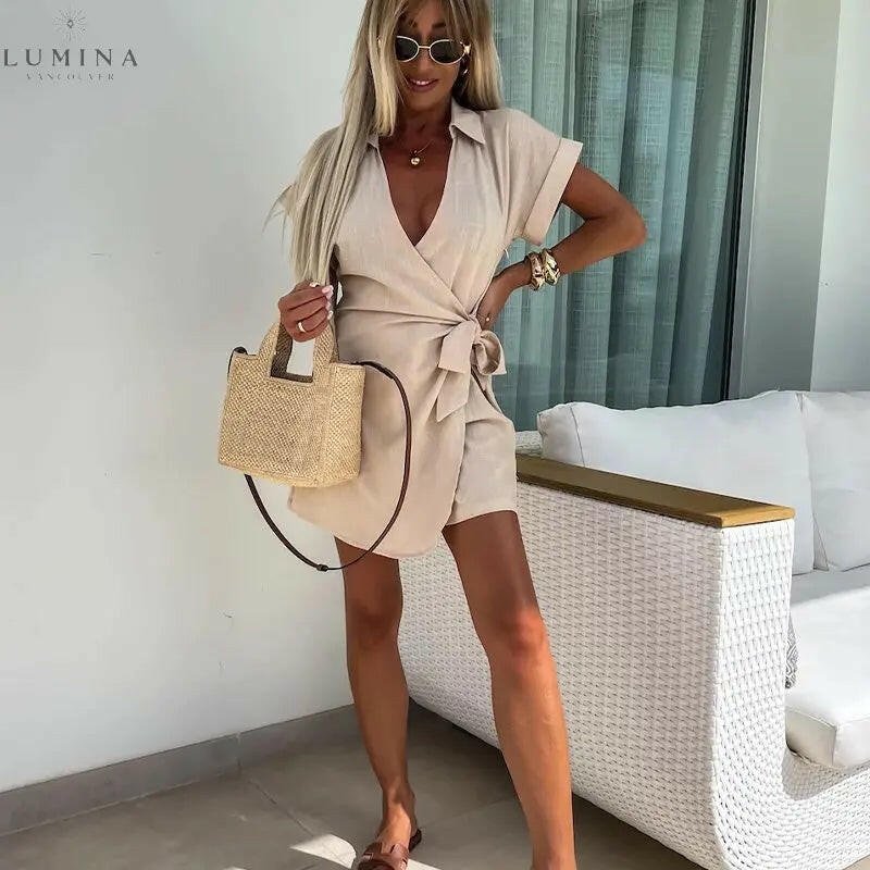 Karina - Sleek Wrap V-Neck Romper - Lumina Vancouver