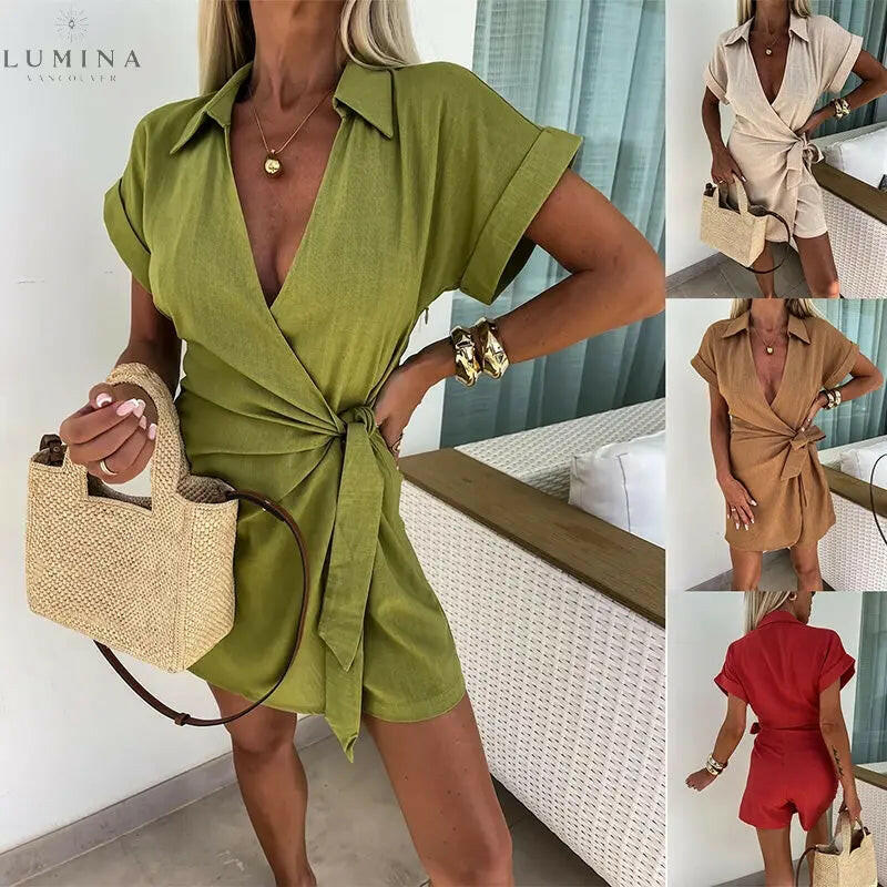 Karina - Sleek Wrap V-Neck Romper - Lumina Vancouver