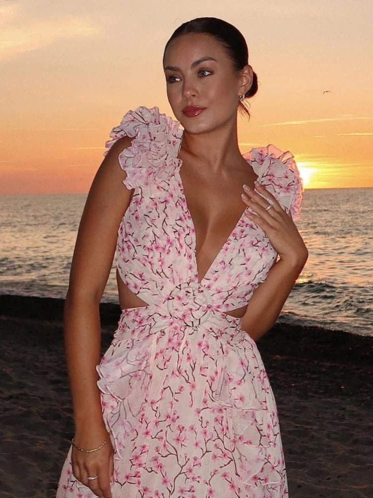 Lexi - Elegant Backless Ruffles Maxi Dress