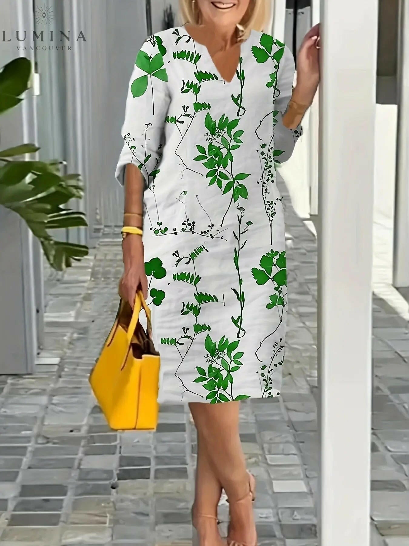 Lila – Floral Print V-Neck Dress - Lumina Vancouver