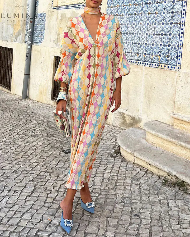 Lilian - Vibrant Puff Sleeve Maxi Dress - Lumina Vancouver