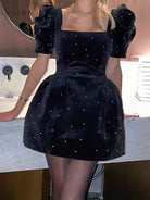 Livia - Square Collar Bubble Sleeve Pearl Mini Dress - Lumina Vancouver