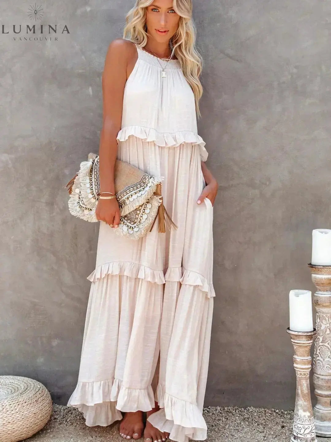 Lorena - Halterneck Dress With Ruffles and Pockets Lumina Vancouver