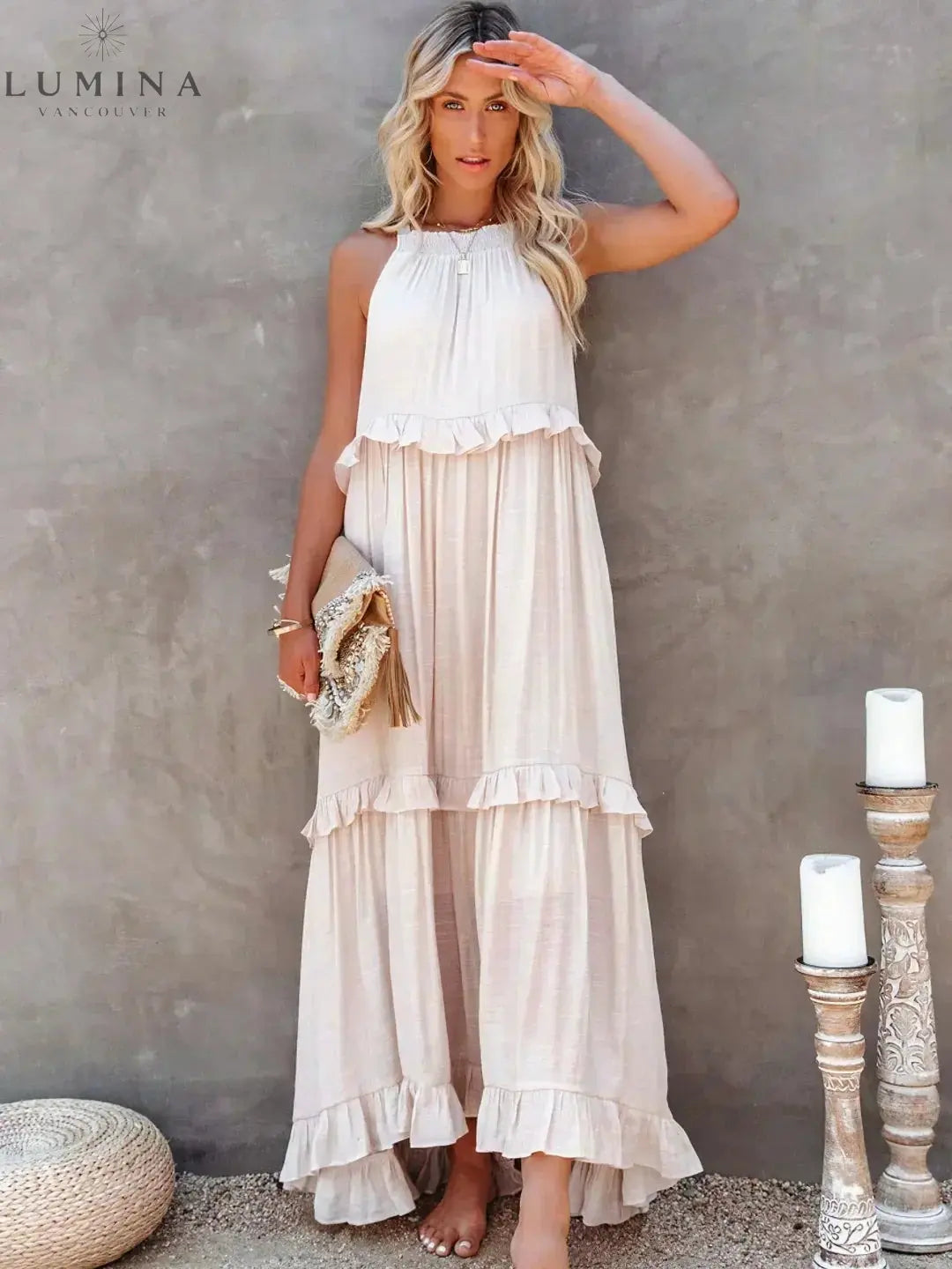 Lorena - Halterneck Dress With Ruffles and Pockets Lumina Vancouver