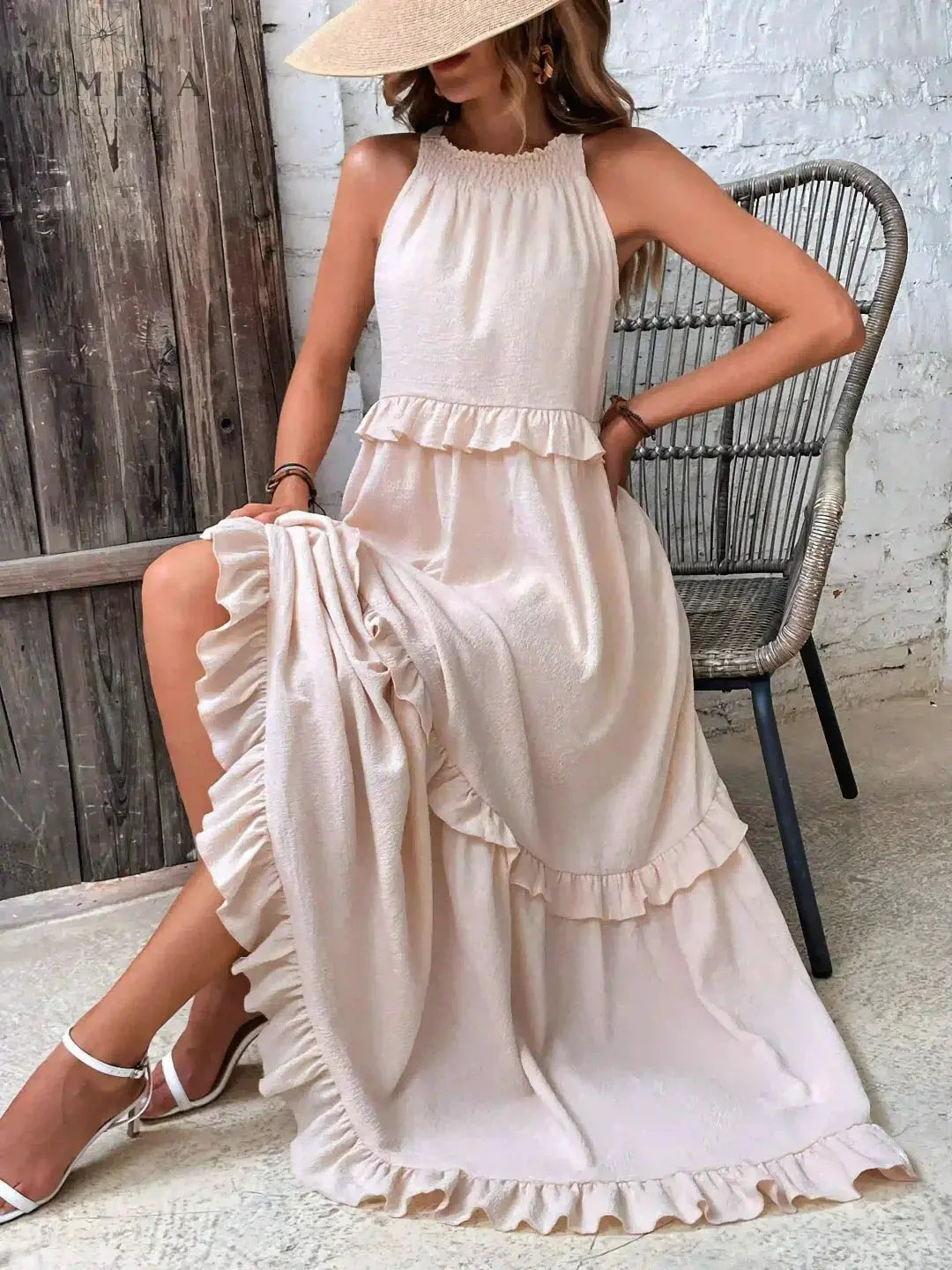 Lorena - Halterneck Dress With Ruffles and Pockets Lumina Vancouver