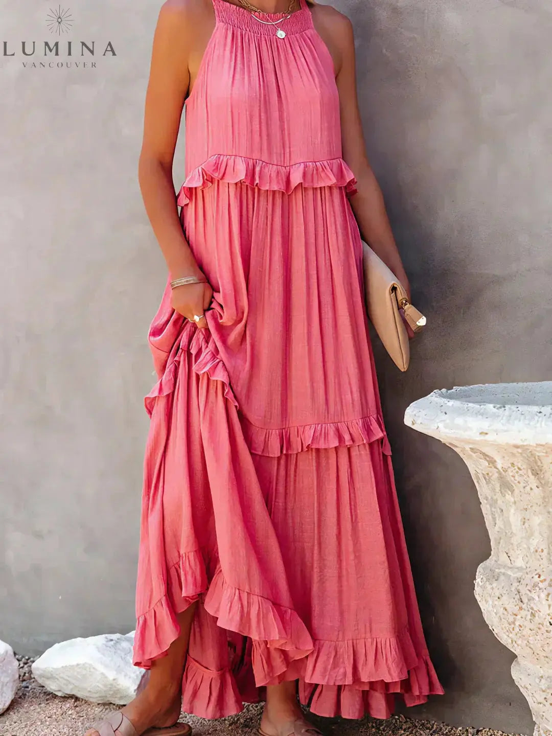 Lorena - Halterneck Dress With Ruffles and Pockets Lumina Vancouver