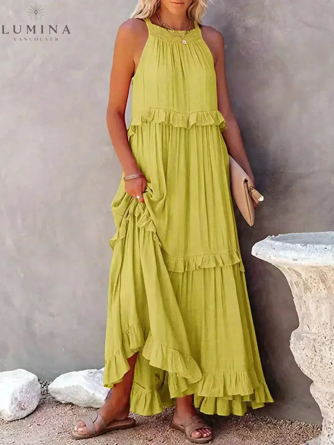 Lorena - Halterneck Dress With Ruffles and Pockets Lumina Vancouver
