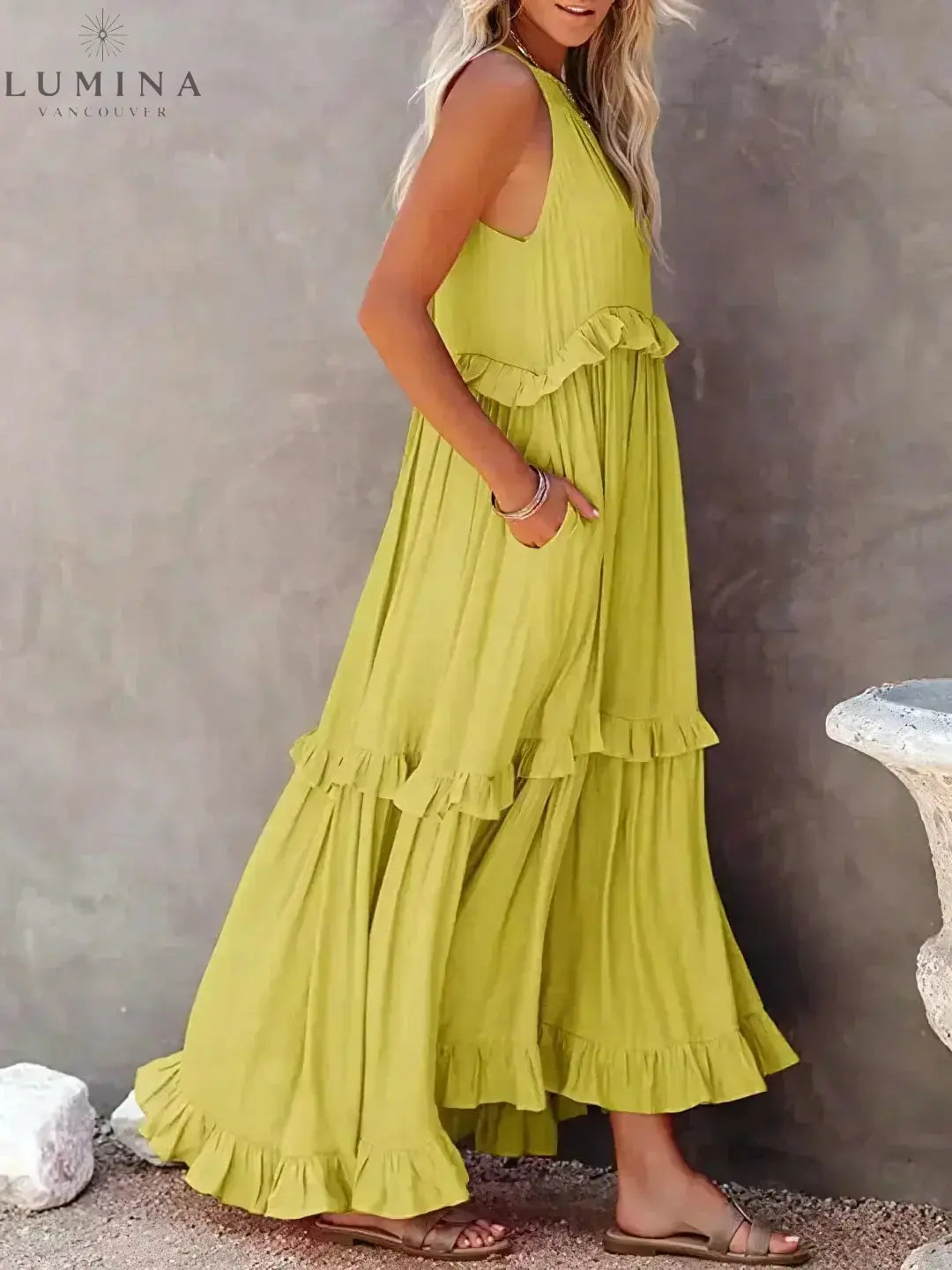 Lorena - Halterneck Dress With Ruffles and Pockets Lumina Vancouver