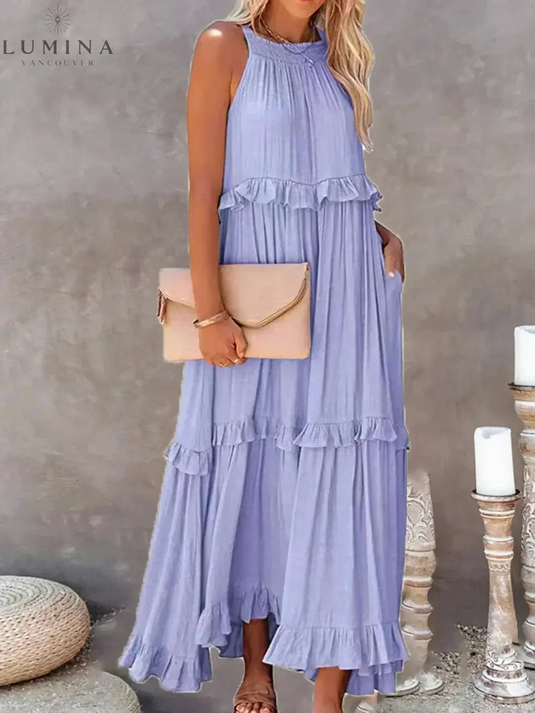 Lorena - Halterneck Dress With Ruffles and Pockets Lumina Vancouver