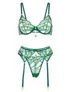Luxe Green Metallic Foil Lace Lingerie Set