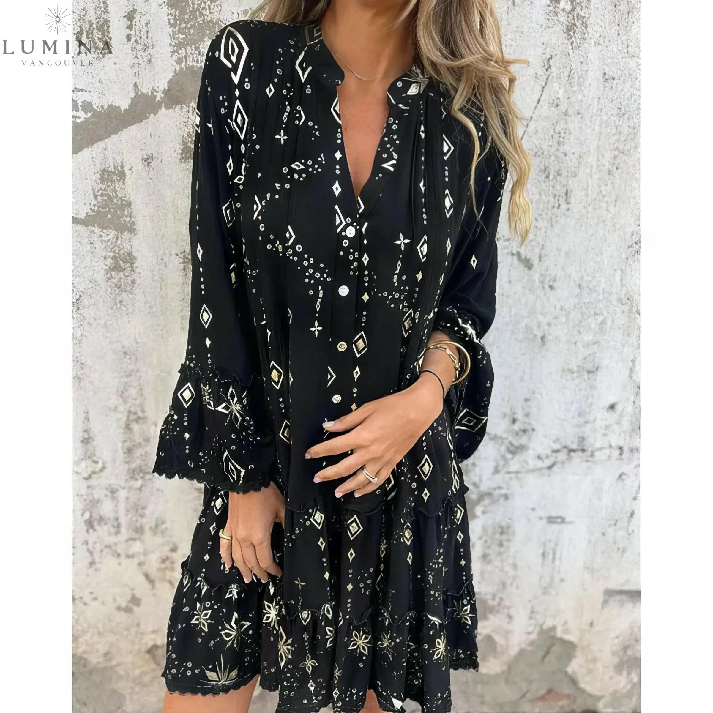 Mara - Trendy Long Sleeve Mini Dress - Lumina Vancouver