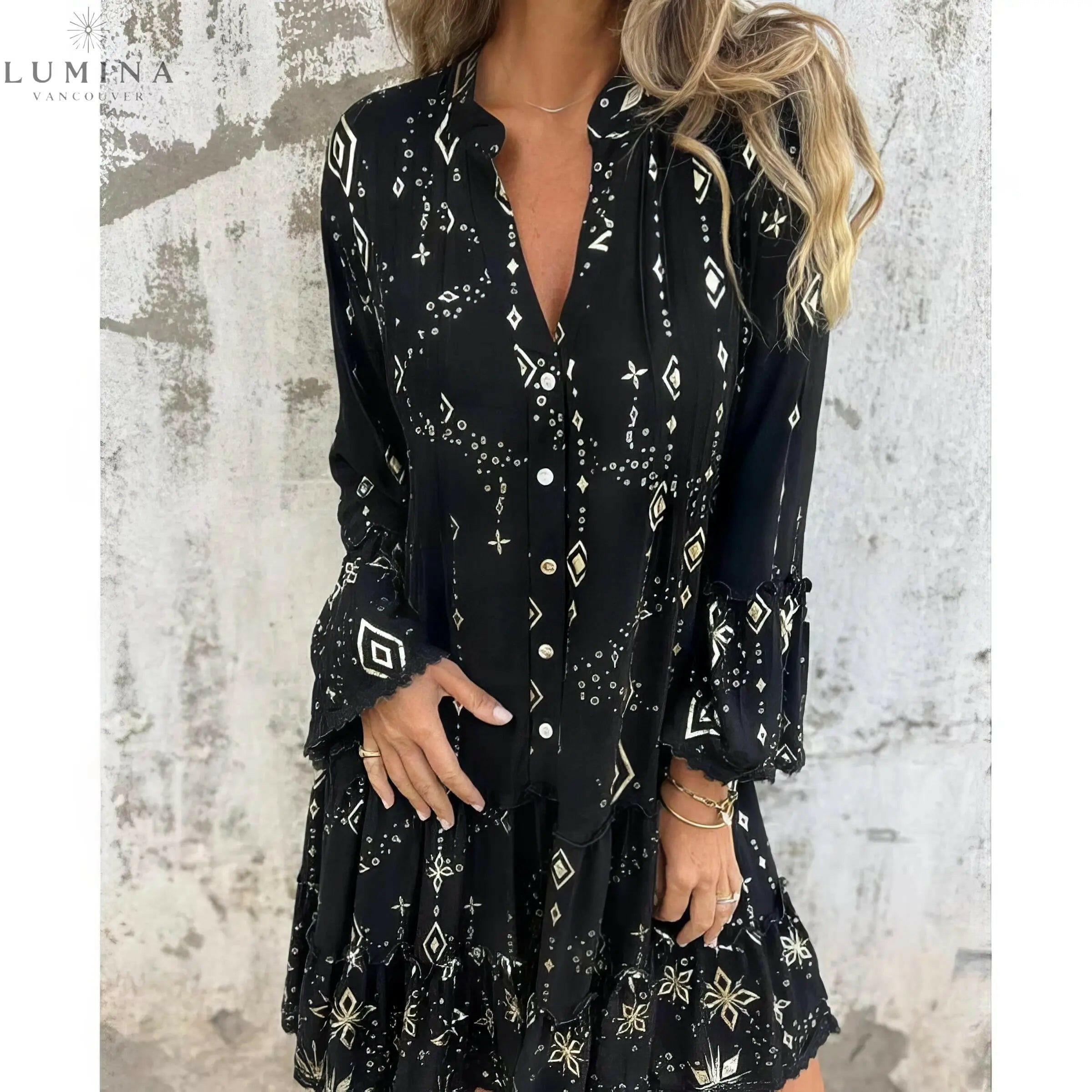Mara - Trendy Long Sleeve Mini Dress - Lumina Vancouver