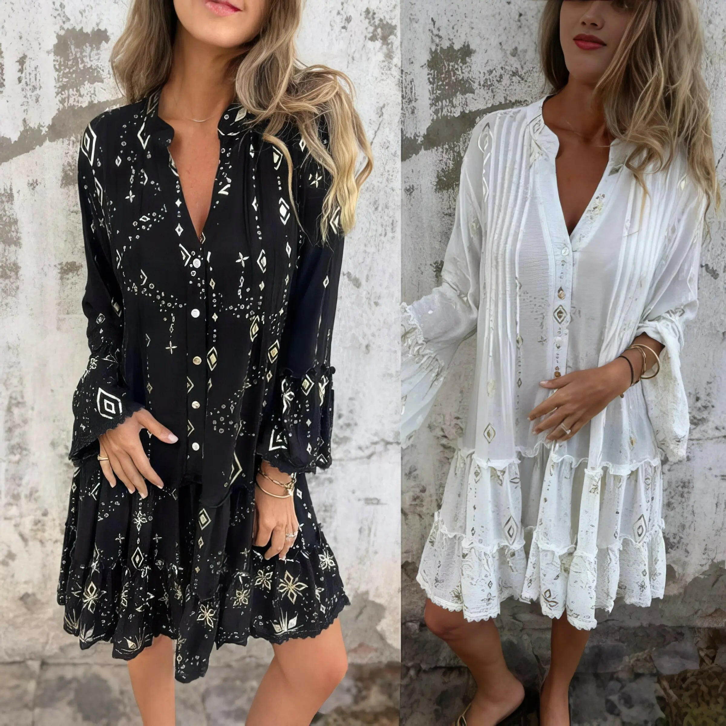 Mara - Trendy Long Sleeve Mini Dress - Lumina Vancouver