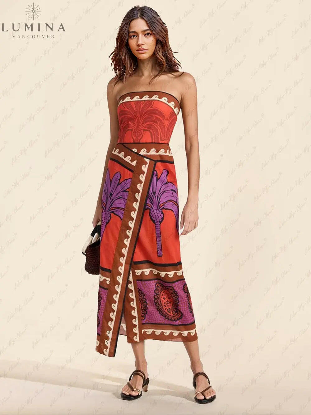 Marisol - Unique Palm Tree Floral Off-Shoulder Midi Dress - Lumina Vancouver