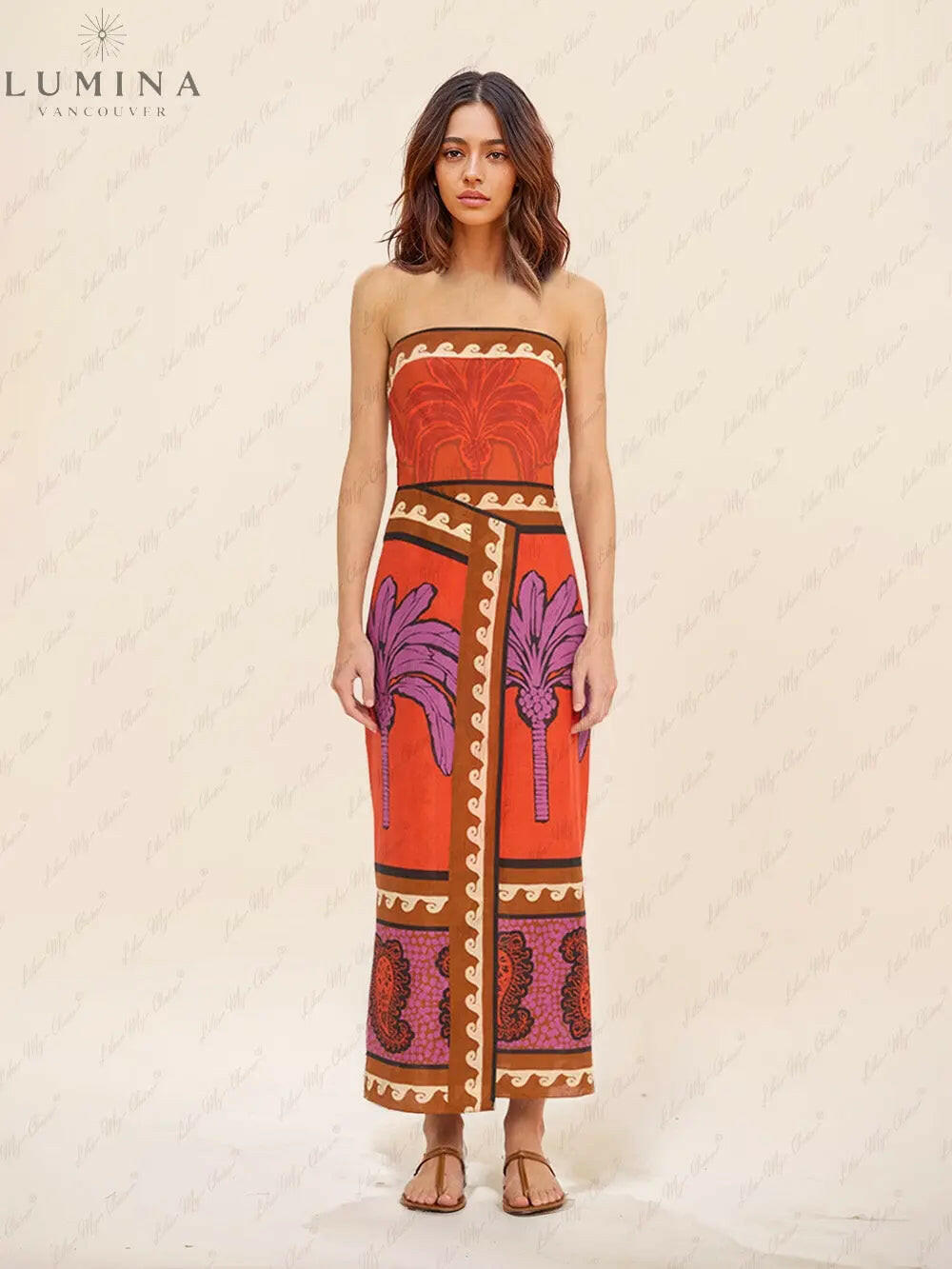 Marisol - Unique Palm Tree Floral Off-Shoulder Midi Dress - Lumina Vancouver