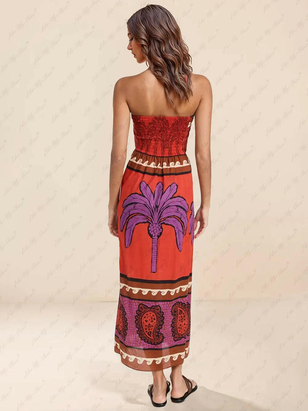 Marisol - Unique Palm Tree Floral Off-Shoulder Midi Dress - Lumina Vancouver