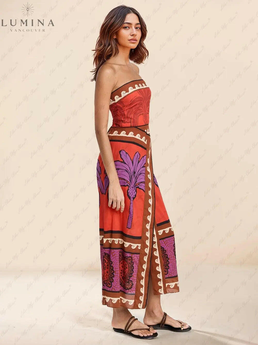 Marisol - Unique Palm Tree Floral Off-Shoulder Midi Dress - Lumina Vancouver