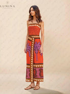 Marisol - Unique Palm Tree Floral Off-Shoulder Midi Dress - Lumina Vancouver