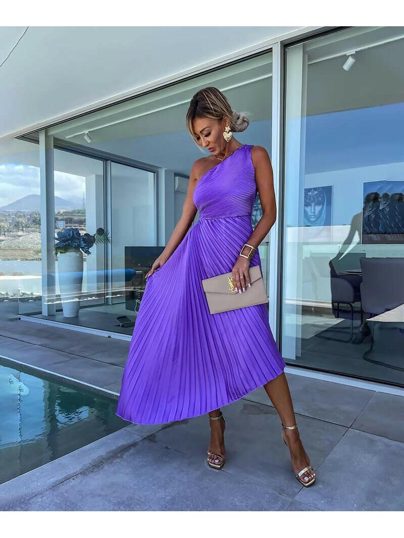 Marjorie - Elegant One Shoulder Midi Dress