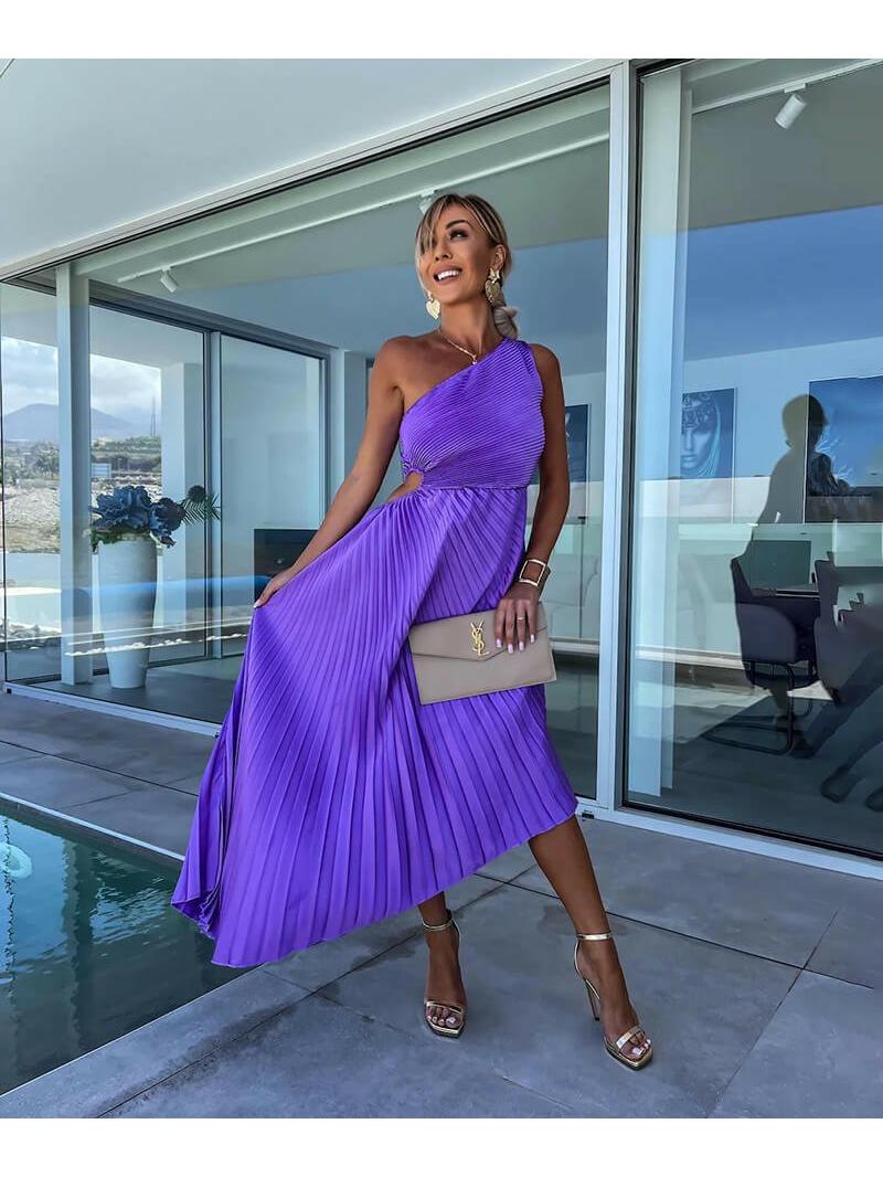Marjorie - Elegant One Shoulder Midi Dress