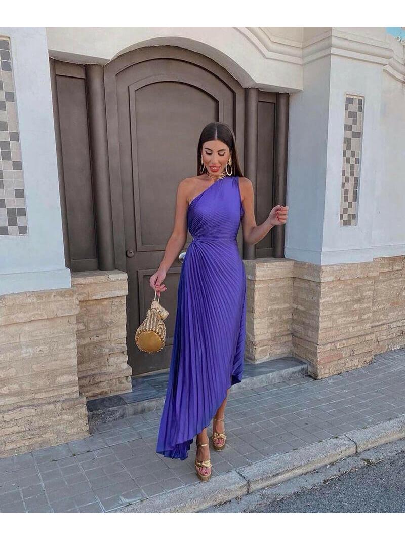 Marjorie - Elegant One Shoulder Midi Dress