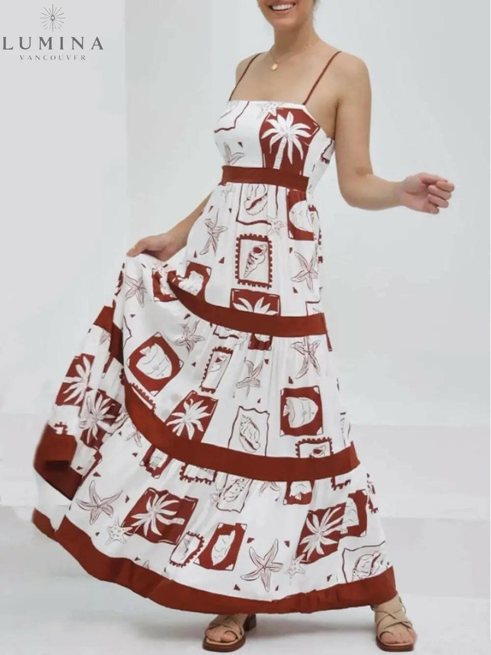 Marlowe - Elegant Ruffled With Floral Print Maxi Dress - Lumina Vancouver