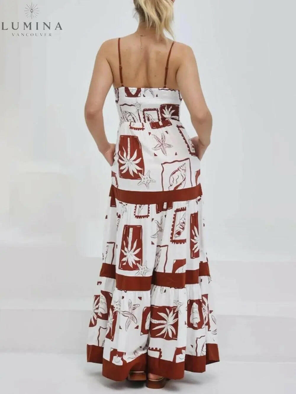 Marlowe - Elegant Ruffled With Floral Print Maxi Dress - Lumina Vancouver