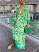 Marlowe - Printed V-neck Long-sleeved Loose Dress - Lumina Vancouver
