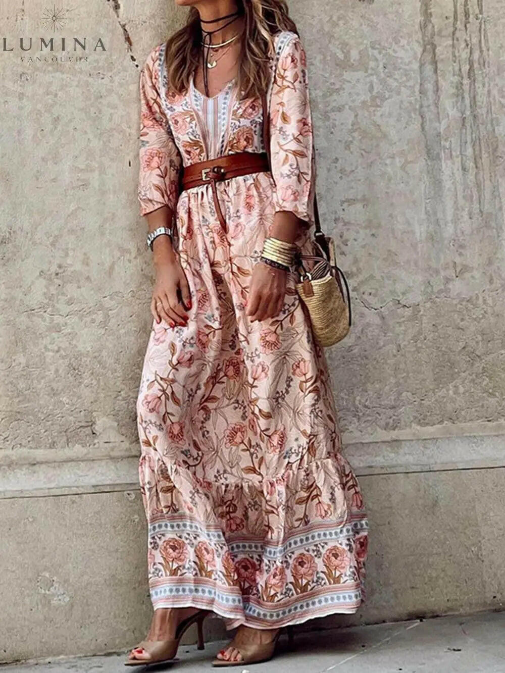 Saphira - Bohemian Floral Print Maxi Dress - Lumina Vancouver