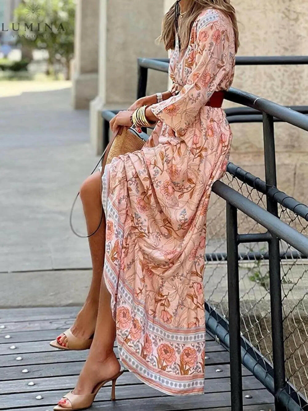 Saphira - Bohemian Floral Print Maxi Dress - Lumina Vancouver