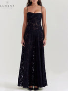 Seraphina - Black Floral Lace Back Maxi Dress - Lumina Vancouver