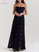 Seraphina - Black Floral Lace Back Maxi Dress - Lumina Vancouver