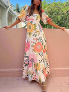 Seraphine - Floral Print Square Neck Bubble Sleeve Maxi Dress - Lumina Vancouver