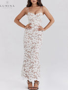 Sienna - Stylish Sexy Lace Halter See-Through Midi Dress - Lumina Vancouver