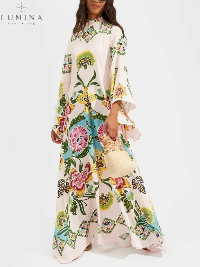 Solana - Exquisite Sunshine Floral Print Flowing Maxi Dress - Lumina Vancouver