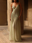 Solana - Sunset Unique Pleated Patchwork Slit Maxi Dress - Lumina Vancouver