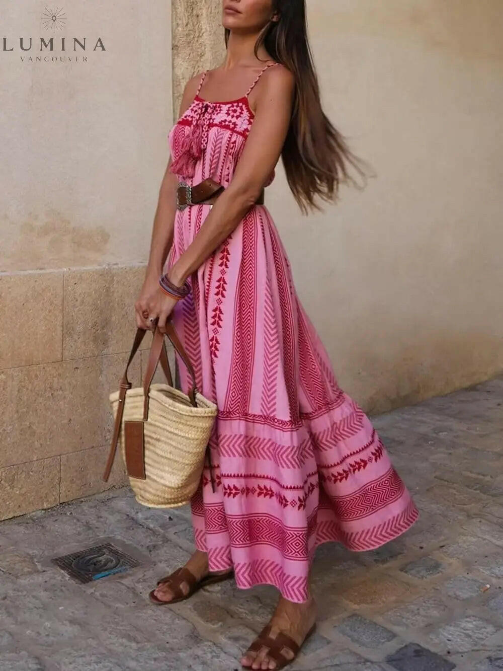 Zaria - Ethnic Style Crochet Patchwork Knitted Slip Maxi Dress - Lumina Vancouver