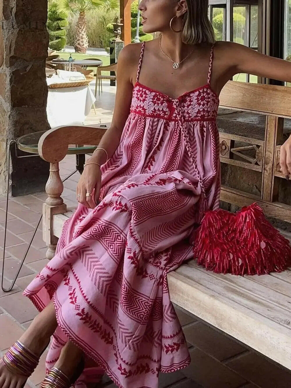 Zaria - Ethnic Style Crochet Patchwork Knitted Slip Maxi Dress - Lumina Vancouver