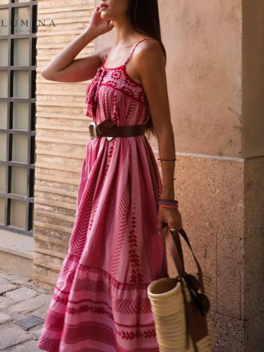 Zaria - Ethnic Style Crochet Patchwork Knitted Slip Maxi Dress - Lumina Vancouver