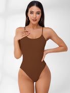 Sleeveless Ribbed Adjustable Straps Short Bodysuit.
