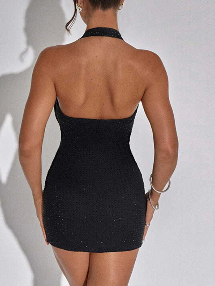 Women’s Mini Dress – Sequin Bodycon – Halter Neck – Backless Cowl Front Party Wear by Lumina Vancouver