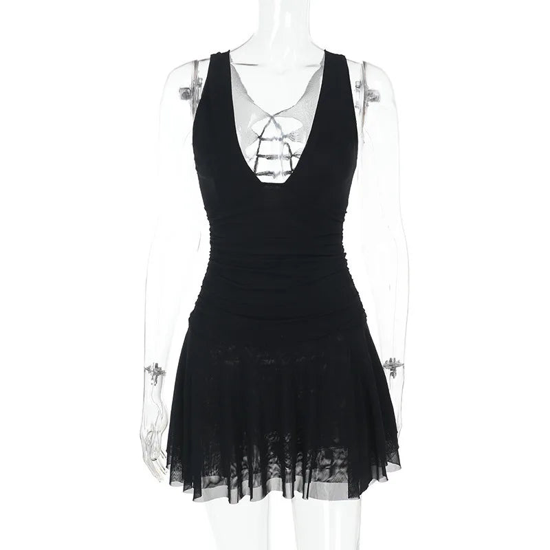 Women’s Mini Dress – Sleeveless A-Line – Plunging Neckline – Lightweight Flowy Fabric by Lumina Vancouver
