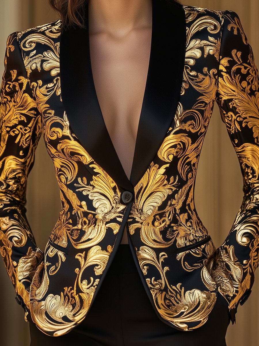Genevieve | Black Gold Baroque Blazer - Lumina Vancouver - Lumina Vancouver