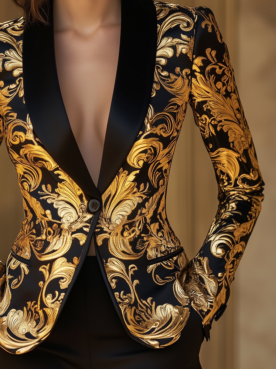 Genevieve | Black Gold Baroque Blazer - Lumina Vancouver - Lumina Vancouver
