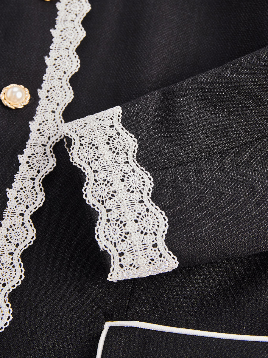 Luna | Pearl Button Blazer Lace Trim - Lumina Vancouver - Lumina Vancouver