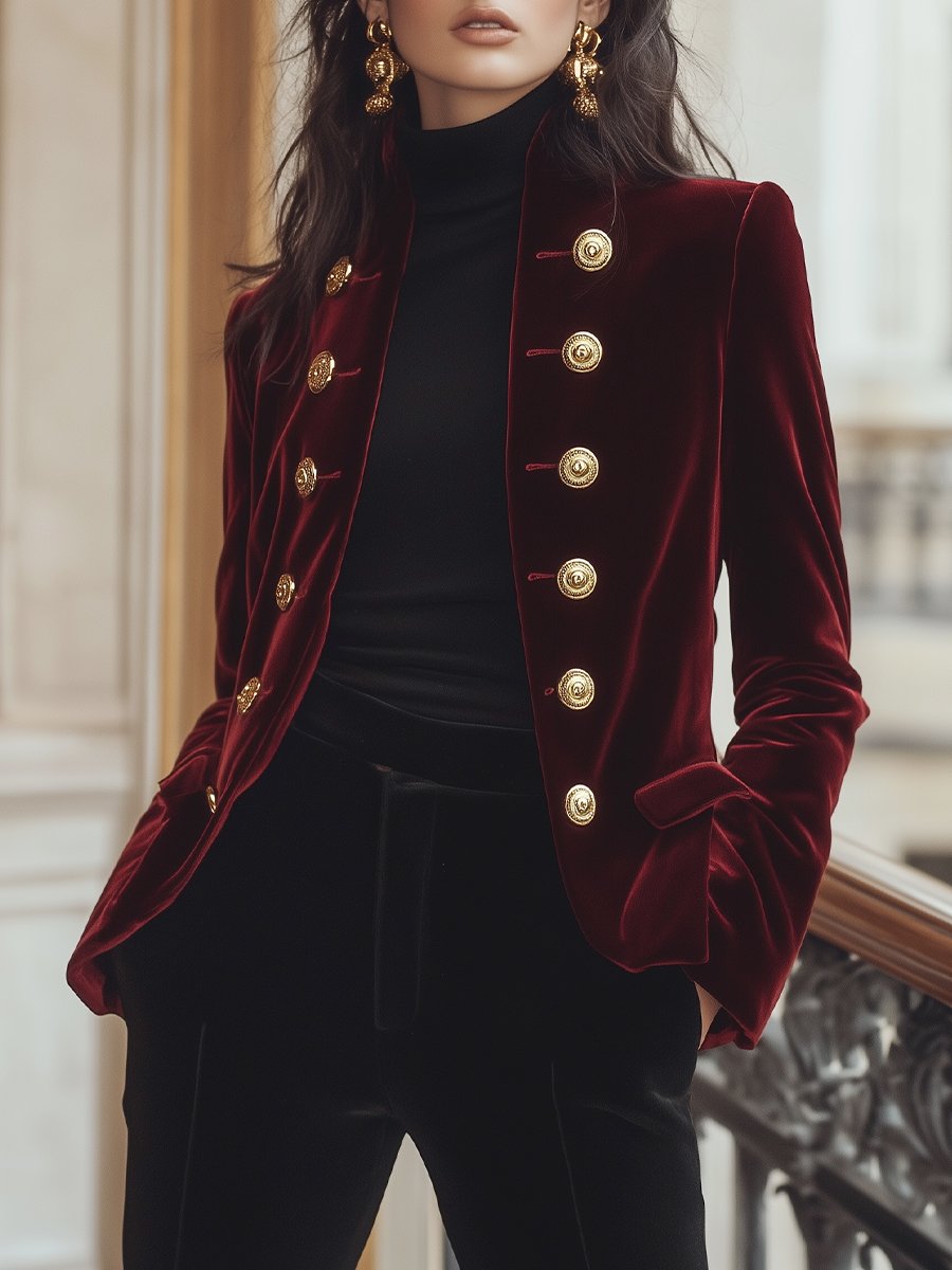 Elena | Velvet Jacket with Bold Gold Accents - Lumina Vancouver - Lumina Vancouver