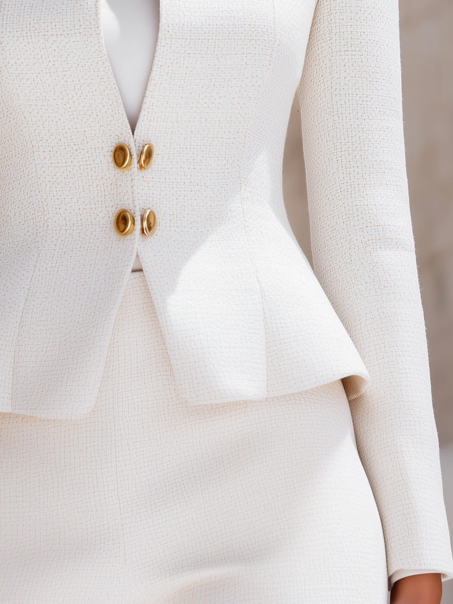 Luna | Stand Collar Blazer Gold Buttons - Lumina Vancouver - Lumina Vancouver